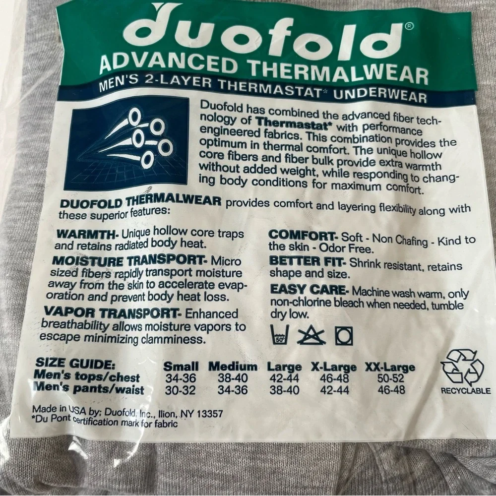 Advanced Duofold Micro Climate Men’s Layer Thermastat Underwear Pants Size XL